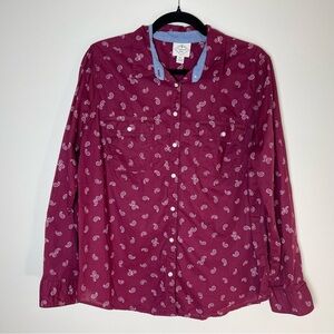 St. John’s Bay | Burgundy Paisley Print Button Down Top | PXL